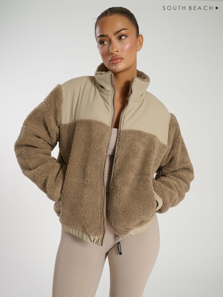 South Beach Brown Borg Zip-Up Padded Jacket (AB8901) | £58