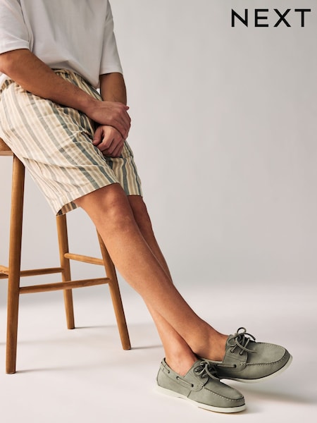 Sage Green Leather Boat Shoes (AB8968) | £50