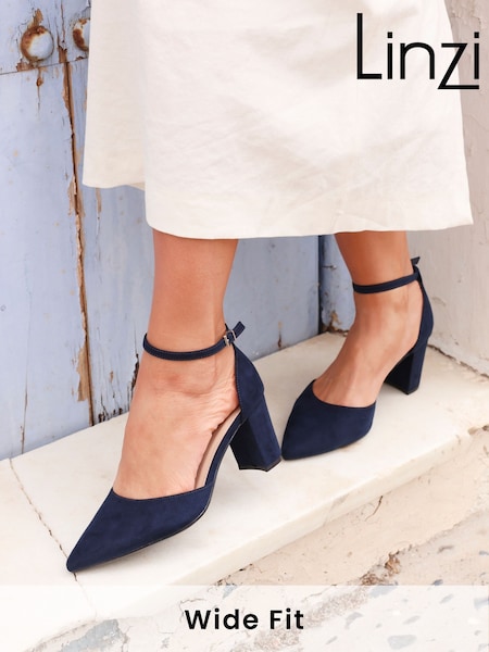 Linzi Blue Wide Fit Davina Wide Fit Closed Back Court Block Shoes (AB9002) | £38