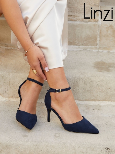 Linzi Blue Wide Fit Lavora Wide Fit Stiletto Court Shoes With Ankle Strap (AB9004) | £40