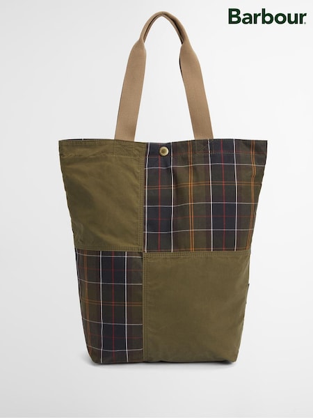 Barbour® Khaki Green Transport Patchwork Tote 100% Cotton Bag (AB9034) | £85