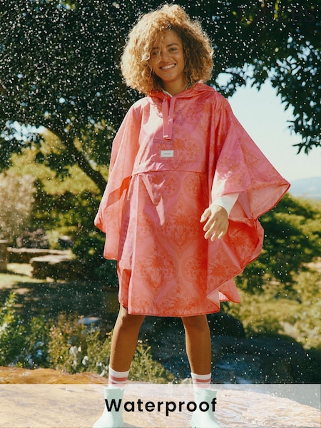 Joules Elstow Pink Packable Poncho with Hood (AB9123) | £40