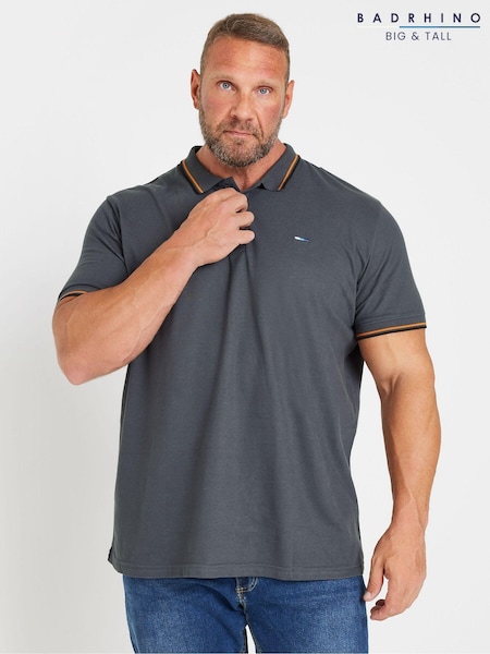 BadRhino Big & Tall Grey 100% Cotton Tipped Polo Shirt (AB9178) | £22