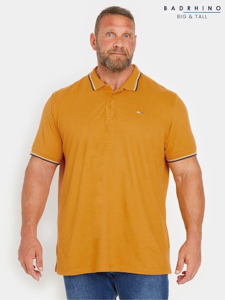 BadRhino Big & Tall Yellow 100% Cotton Tipped Polo Shirt (AB9193) | £22