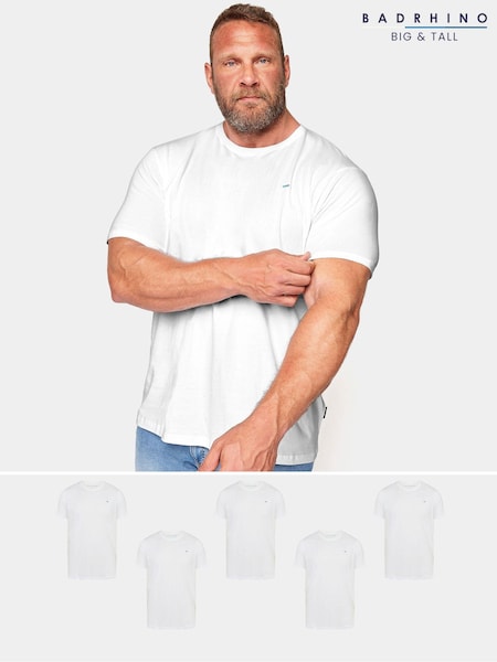BadRhino Big & Tall White 100% Cotton Basic T-Shirts 5 Pack (AB9199) | £45