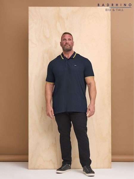 BadRhino Big & Tall Blue 100% Cotton Tipped Polo Shirt (AB9205) | £22