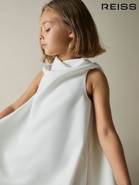 Reiss Ivory Shauna 9-13 yrs High-Neck Drape Back Dress (AB9322) | £86