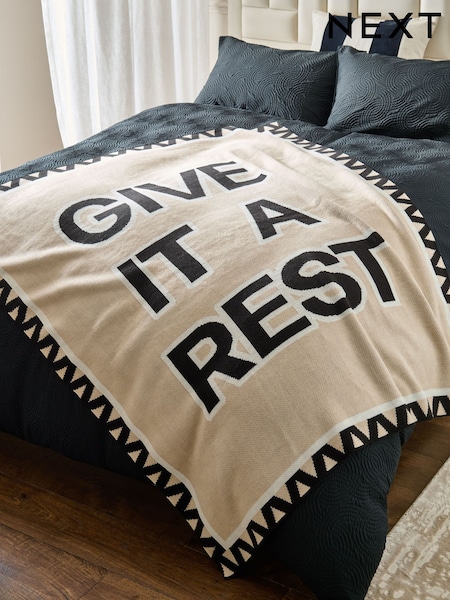 Natural Give It A Rest Slogan Knitted Throw (AB9424) | £42