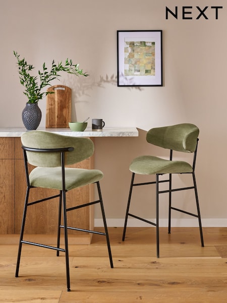 Olive Green Bryer Fixed Height Relaxed Chenille Bar Stool (AB9462) | £170