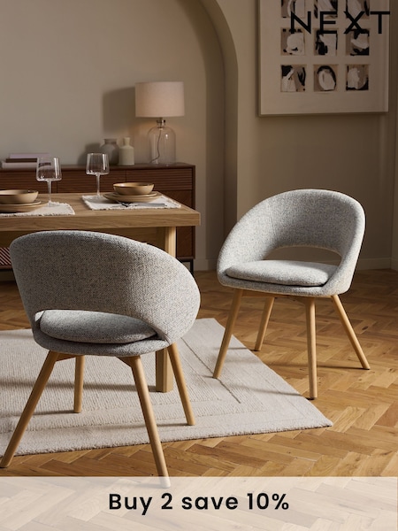 Set of 2 Soft Weave Dove Light Grey Hewitt Upholstered Light Wood Leg Dining Chairs (AB9473) | £340