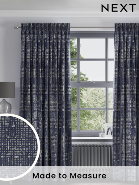Navy Blue Collection Luxe Heavyweight Cut Velvet Abstract Made to Measure Curtains (AB9491) | £151