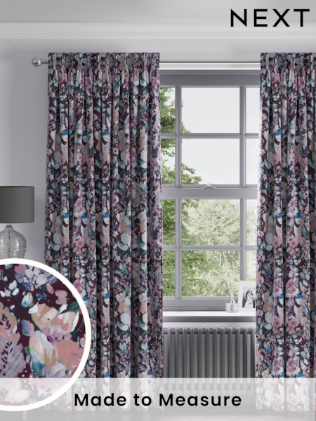 Black/Pink Rustic Romance Floral Faux Silk Made to Measure Curtains (AB9496) | £100