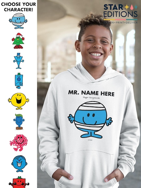 Star Editions Mr. Men Childrens Personalised White 100% Cotton Hoodie (AB9524) | £35