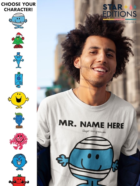 Star Editions Mr. Men Adults Personalised White 100% Cotton T-Shirt (AB9539) | £20
