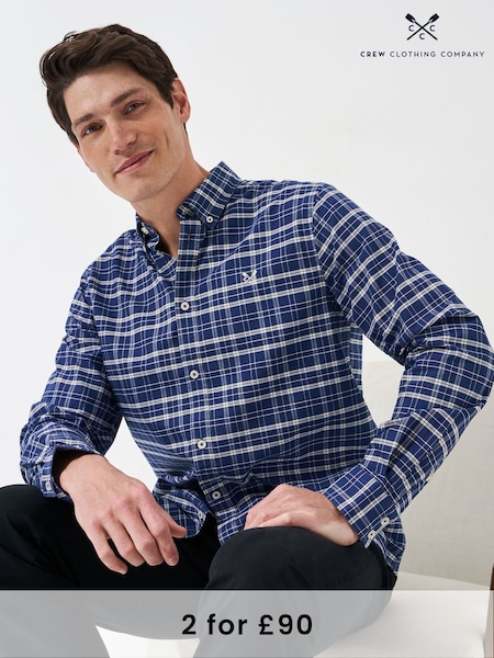 Crew Clothing Blue Long Sleeve Check Oxford 100% Cotton Shirt (AB9583) | £65