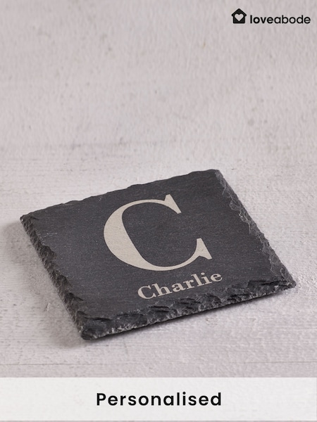 Loveabode Grey Personalised Initial Slate Coaster (AB9682) | £15