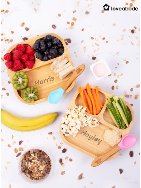 Loveabode Personalised Babys Suction Plate with matching Spoon & Fork (AB9692) | £22
