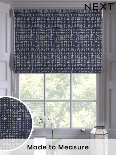 Navy Blue Collection Luxe Velvet Abstract Made to Measure Roman Blind (AB9721) | £106