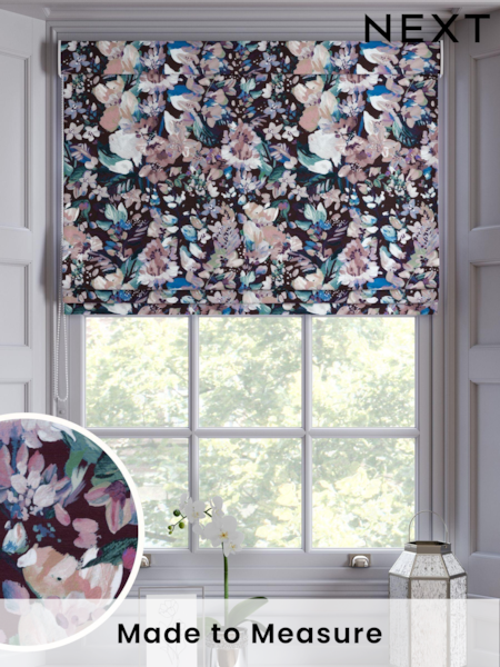 Black/Pink Romance Floral Faux Silk Made to Measure Roman Blind (AB9723) | £79