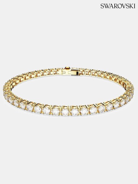 Swarovski Gold Matrix Tennis Bracelet, Round Cut, Gold-Tone Plated (AB9748) | £179