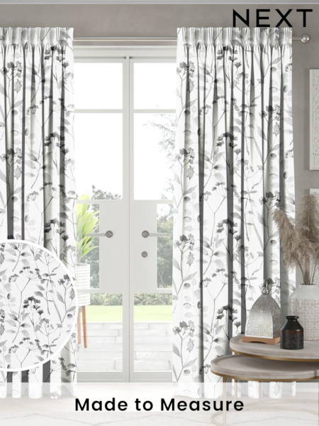 Black/White Isla Floral Made to Measure 100% Cotton Curtains (AB9981) | £61