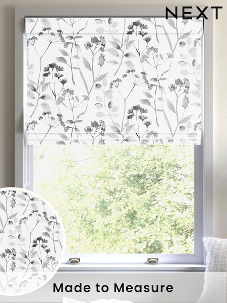 Black/White Isla Floral Made to Measure 100% Cotton Roman Blind (AB9986) | £52