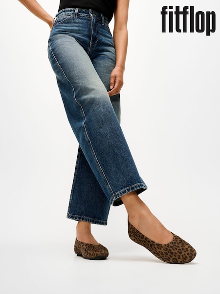 Brown - Fitflop Delicato Suede Leopard Ballerinas