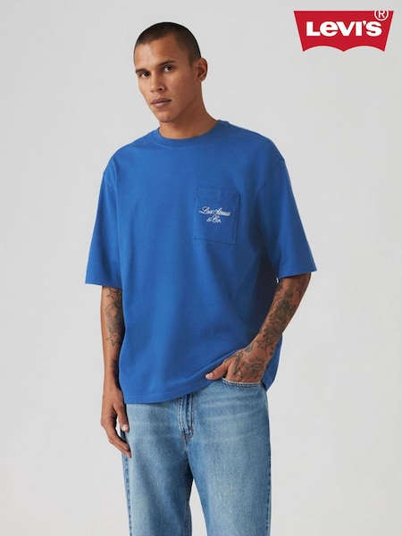Levi's® Blue Half Sleeve Script Logo Pocket 100% Cotton T-Shirt (AC0369) | £35