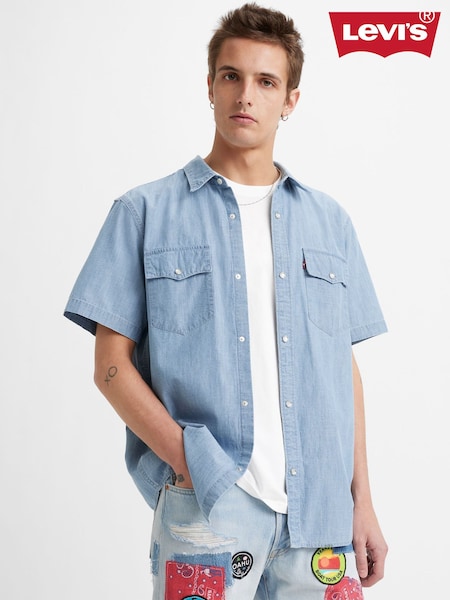 Levi's® Blue Short Sleeve Relaxed Chambray Western 100% Cotton Shirt (AC0410) | £60