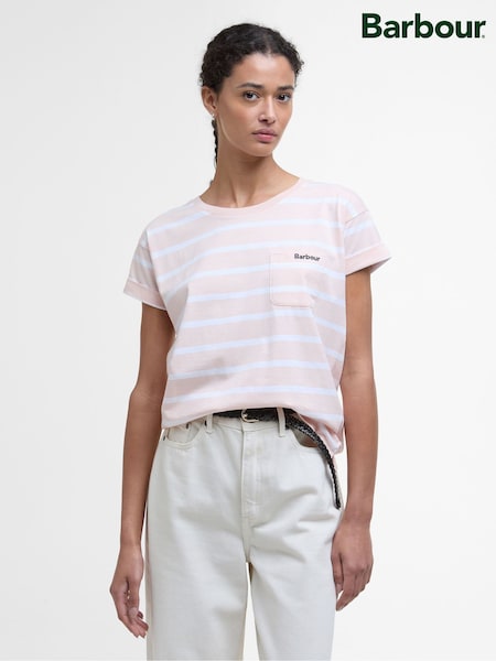 Barbour® Pink 100% Cotton Otterburn Stripe T-Shirt (AC0496) | £40
