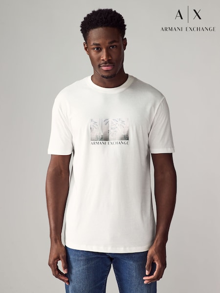 Armani Exchange Graphic Logo White 100% Cotton T-Shirt (AC0537) | £65