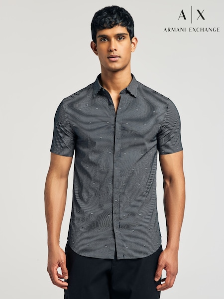 Armani Exchange Blue Pinstripe Logo Print Shirt (AC0562) | £85