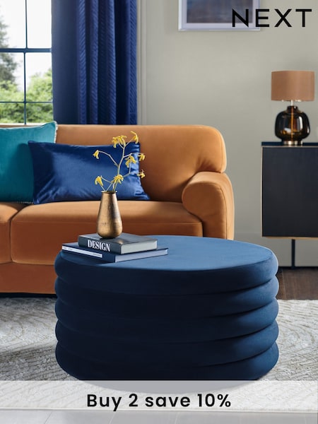 Soft Velvet Navy Blue Stella Upholstered Storage Coffee Table (AC0582) | £250