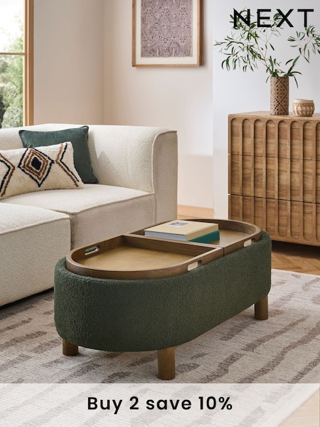 Casual Boucle Olive Green Ashton Large Storage Stool (AC0584) | £250