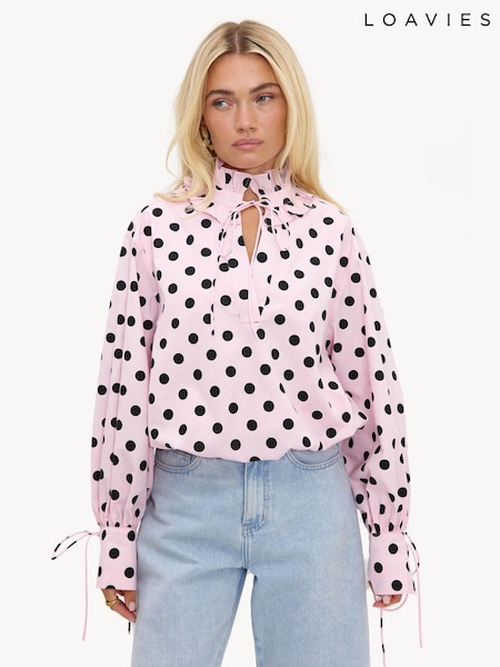 Pink - Loavies Spellbound Soul Pink Polka-dot Blouse