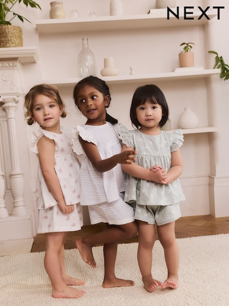 Green Frill Floral Print 100% Cotton Pyjamas 3 Pack (9mths-8yrs) (AC0787) | £24 - £30