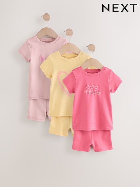 Pink/Yellow Short Pyjamas 3 Pack (9mths-12yrs) (AC0796) | £21 - £29