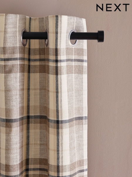 Natural Linen Look Check Eyelet Lined Curtains (AC0800) | £50 - £130