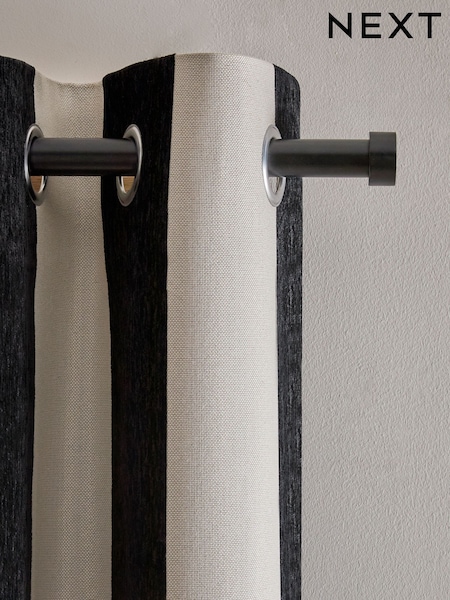 Black/White Chenille Stripe Eyelet Lined Curtains (AC0805) | £80 - £140