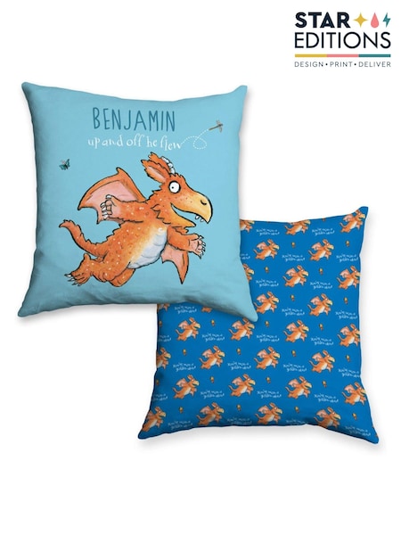 Personalised Up and Off He Flew Zog 100% Cotton Cushion by Star Editions (AC0808) | £25