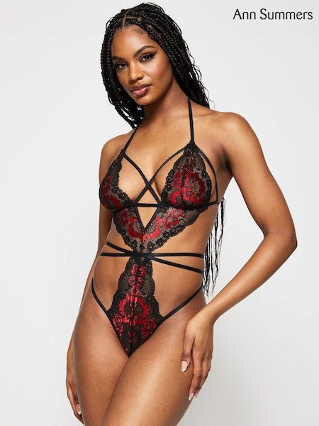 Ann Summers Black Liberty Floral Lace Crotchless Bodies (AC0874) | £26