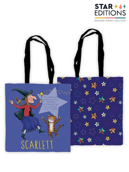 Star Editions Purple 100% Cotton Personalised Room On The Broom Edge To Edge Tote Bag (AC0933) | £15
