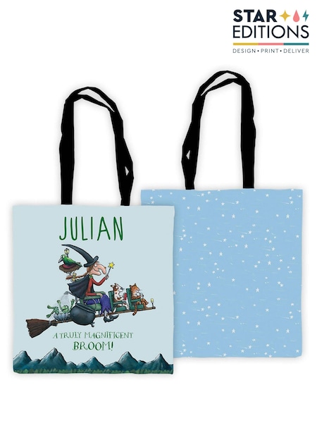 Star Editions Blue 100% Cotton Personalised Room On The Broom Edge To Edge Tote Bag (AC0947) | £15