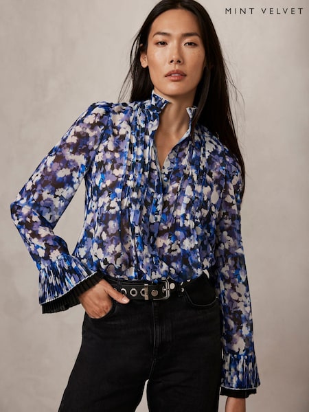 Mint Velvet Blue Abstract Print Blouse (AC1017) | £79