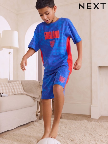 Blue/Red Single Short England License 100% Cotton Pyjamas (3-16yrs) (AC1083) | £14 - £19