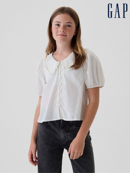 Gap White Ruffle Collar Shirt (4-13yrs) (AC1090) | £8
