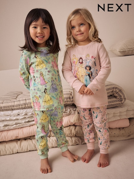 Pink 100% Cotton Disney Princess Long Sleeve Snuggle Pyjamas 2 Pack (9mths-10yrs) (AC1125) | £28 - £34