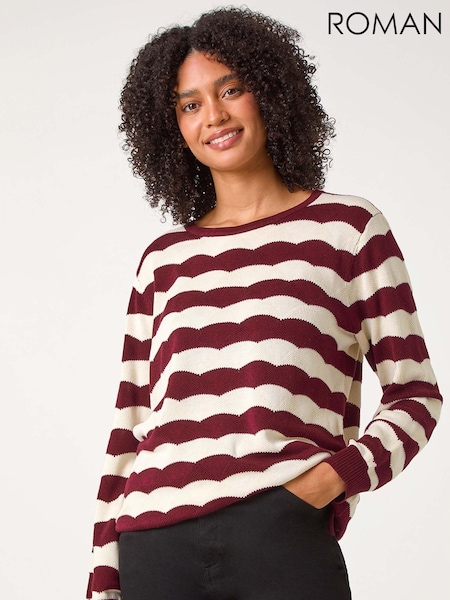 Roman Red Striped Scallop Cotton Blend Tie Jumper (AC1275) | £38