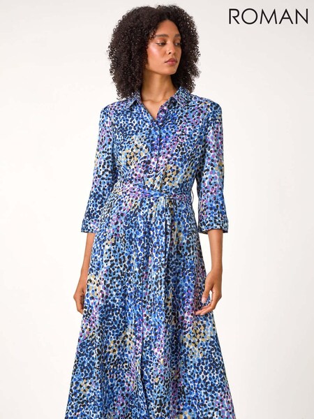 Roman Purple Animal Leopard Print Midi Shirt Dress (AC1297) | £48