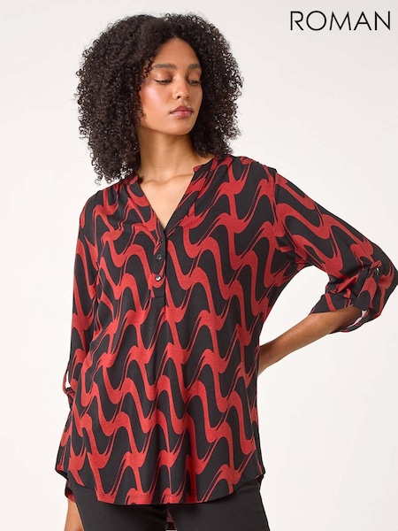 Roman Red Geometric Print Stretch Blouse (AC1304) | £35